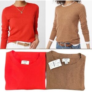 J.Crew Factory Cotton Teddie Sweater Bundle S Red & Camel Crewneck Lightweight